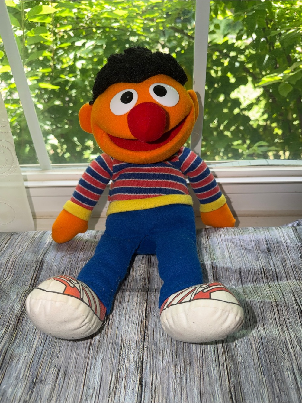 Vintage Ernie from Sesame Street with Striped Shirt and Blue Pants